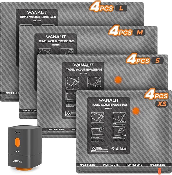16-pack travel vacuum storage bags with wireless pump
