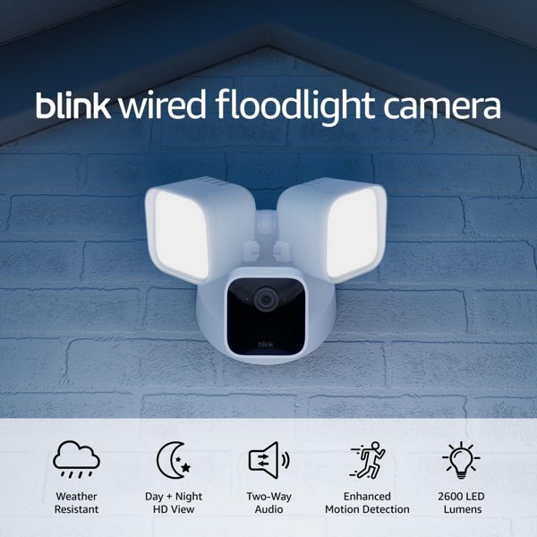 Blink Wired Floodlight Camera, 2600 lumens, 1080p HD