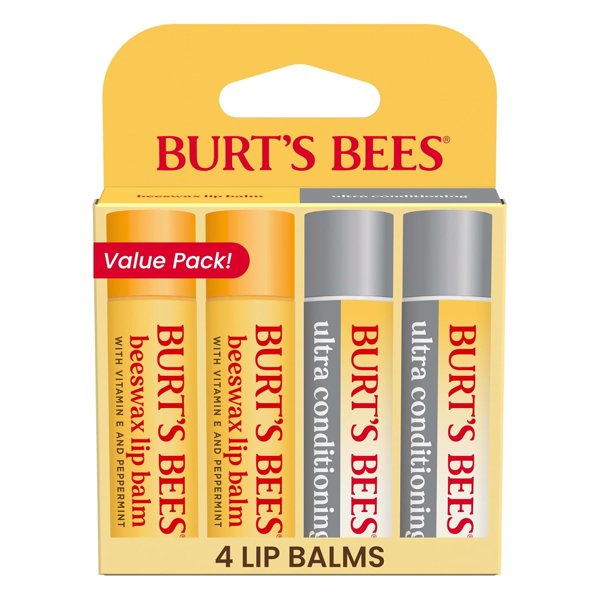 Burt's Bees lip balm and Ultra Conditioning lip balm, 4 tubes