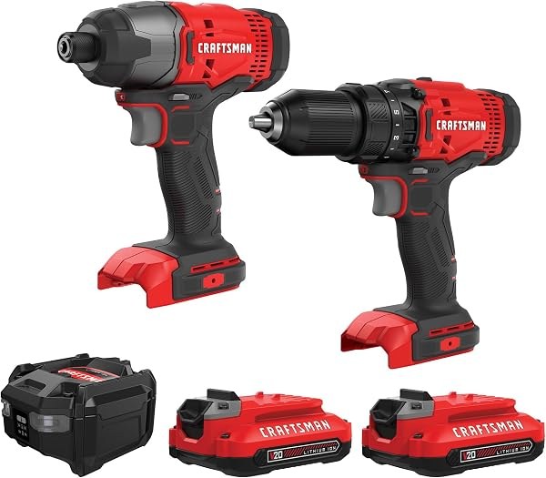 CRAFTSMAN V20 MAX cordless drill and impact driver kit, 2 batteries + charger