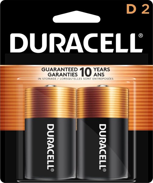 Duracell Coppertop D batteries, 2 count