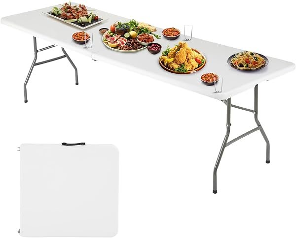 FDW 6 ft portable plastic folding table, white