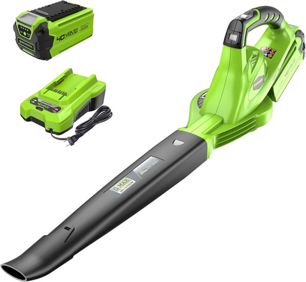 Greenworks 40V cordless leaf blower, 135 CFM, 2Ah battery and charger