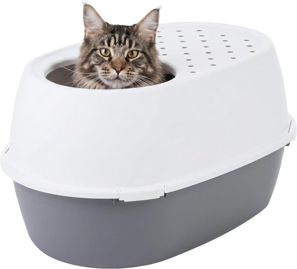 IRIS USA XX-Large top-entry cat litter box, dog proof, gray/white