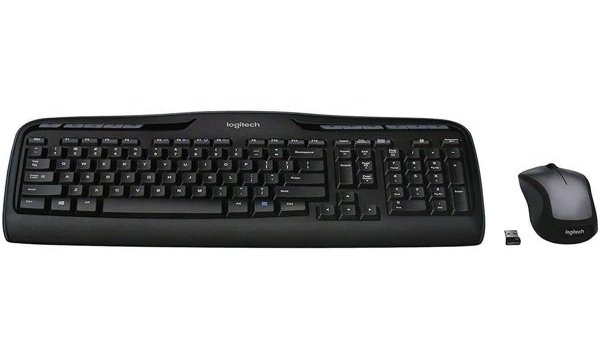 Logitech MK335 full-size quiet wireless keyboard and mouse combo, Black/Silver