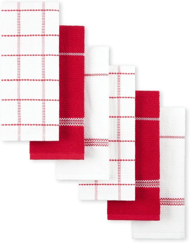 Martha Stewart Waffle Kitchen Towel Set, 6-Pack, Red, 16" x 28"