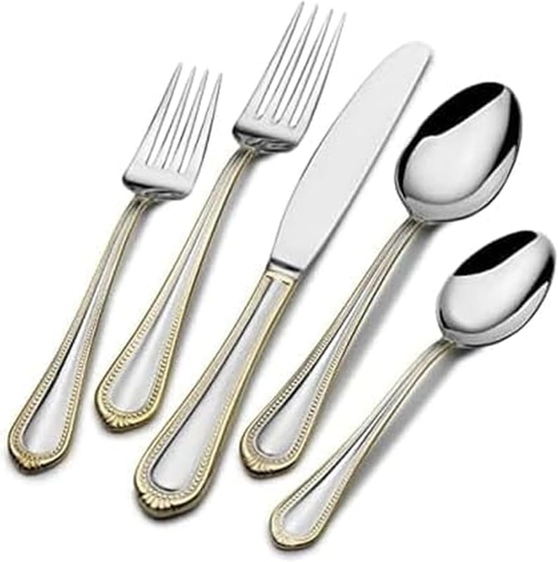 Mikasa Regent Bead Gold Accent 65-Piece Flatware Set, Service for 12