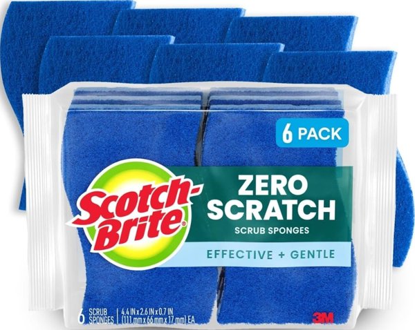 Scotch-Brite Zero Scratch scrub sponge, 6 pack