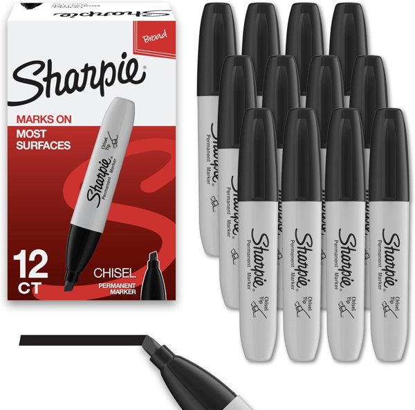 Sharpie chisel tip markers black 12pk