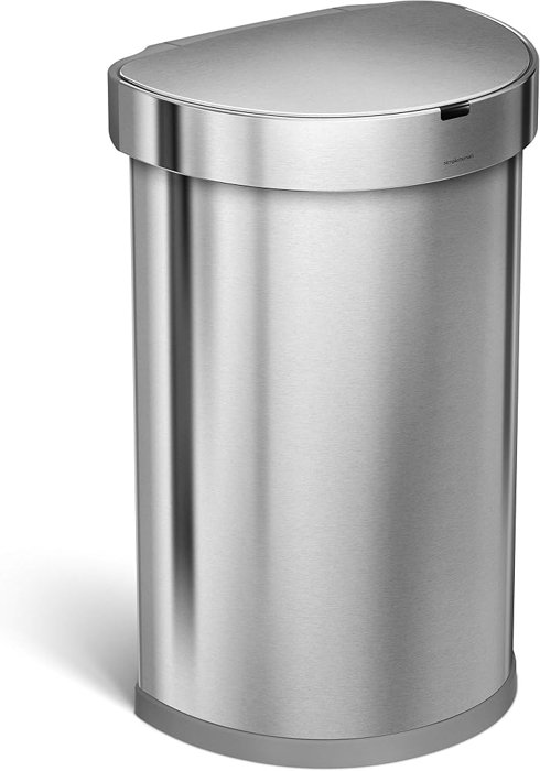 simplehuman 45 Liter / 12 Gallon Semi-Round Automatic Sensor Trash Can, Brushed Stainless Steel