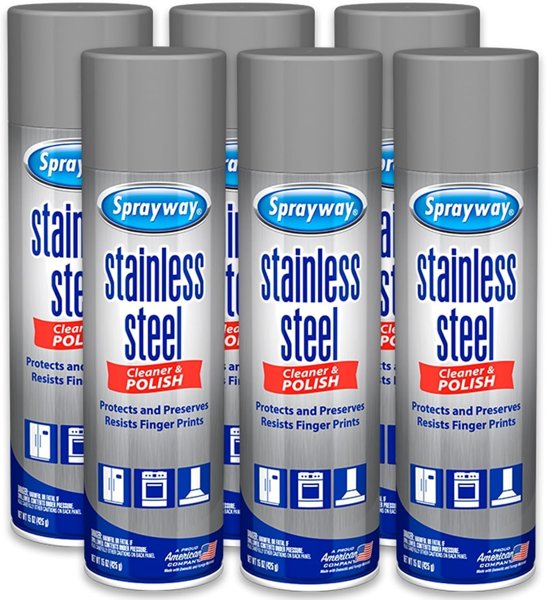 Sprayway stainless steel cleaner aerosol spray (oil-based), 15 oz, 6-pack