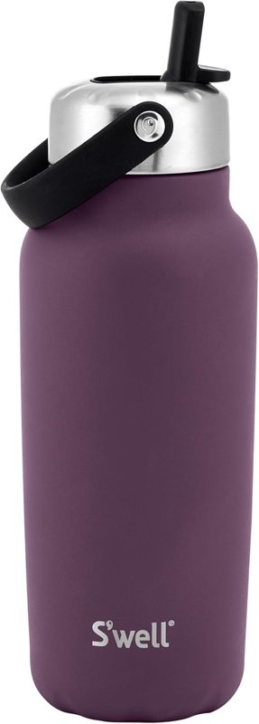 S'well Explorer insulated stainless steel bottle with flip straw lid, 32 oz, Plum
