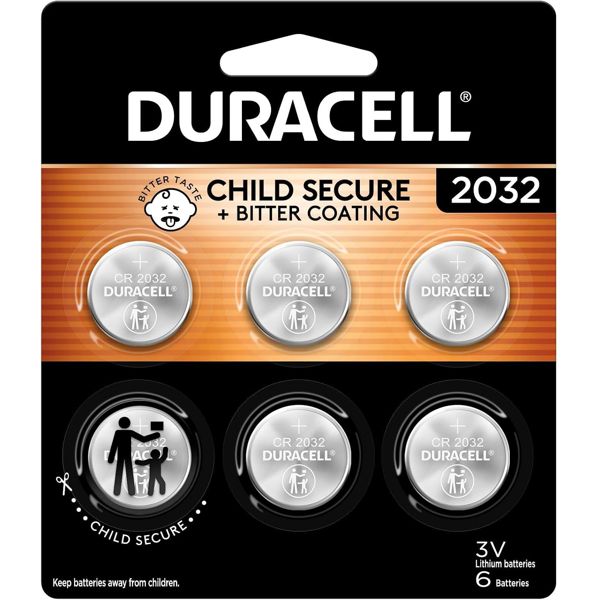 Duracell CR2032 lithium coin batteries, 6-pack