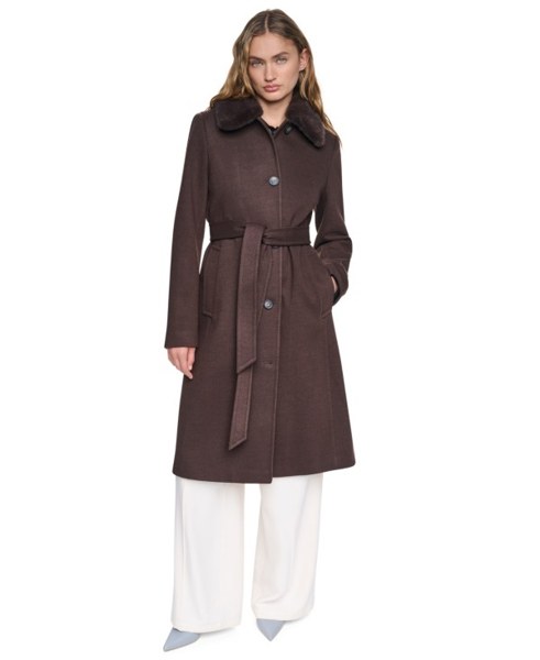 DKNY faux-fur collar belted coat