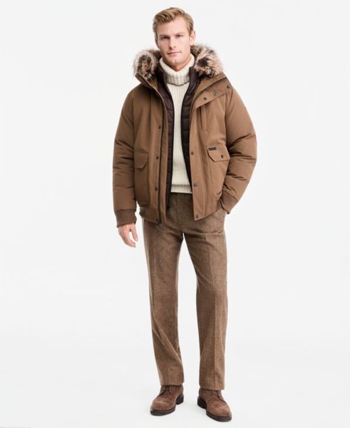 Michael Kors Men's Faux-Fur-Trim Hooded Bomber Jacket