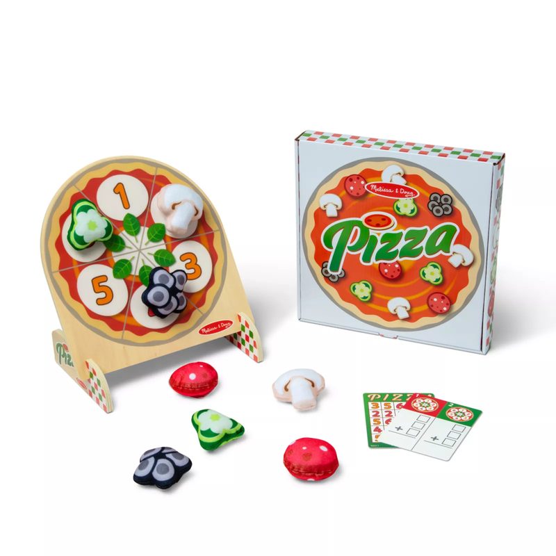 Wooden pizza topping toss game
