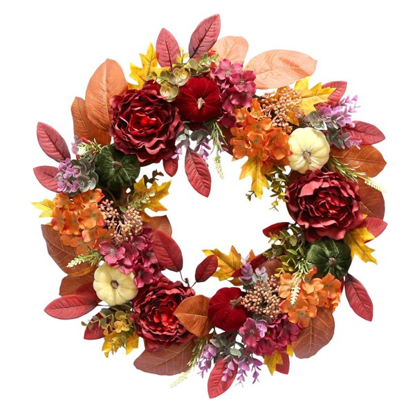 Way To Celebrate fall peonies and hydrangeas wreath, multicolor, 24 in